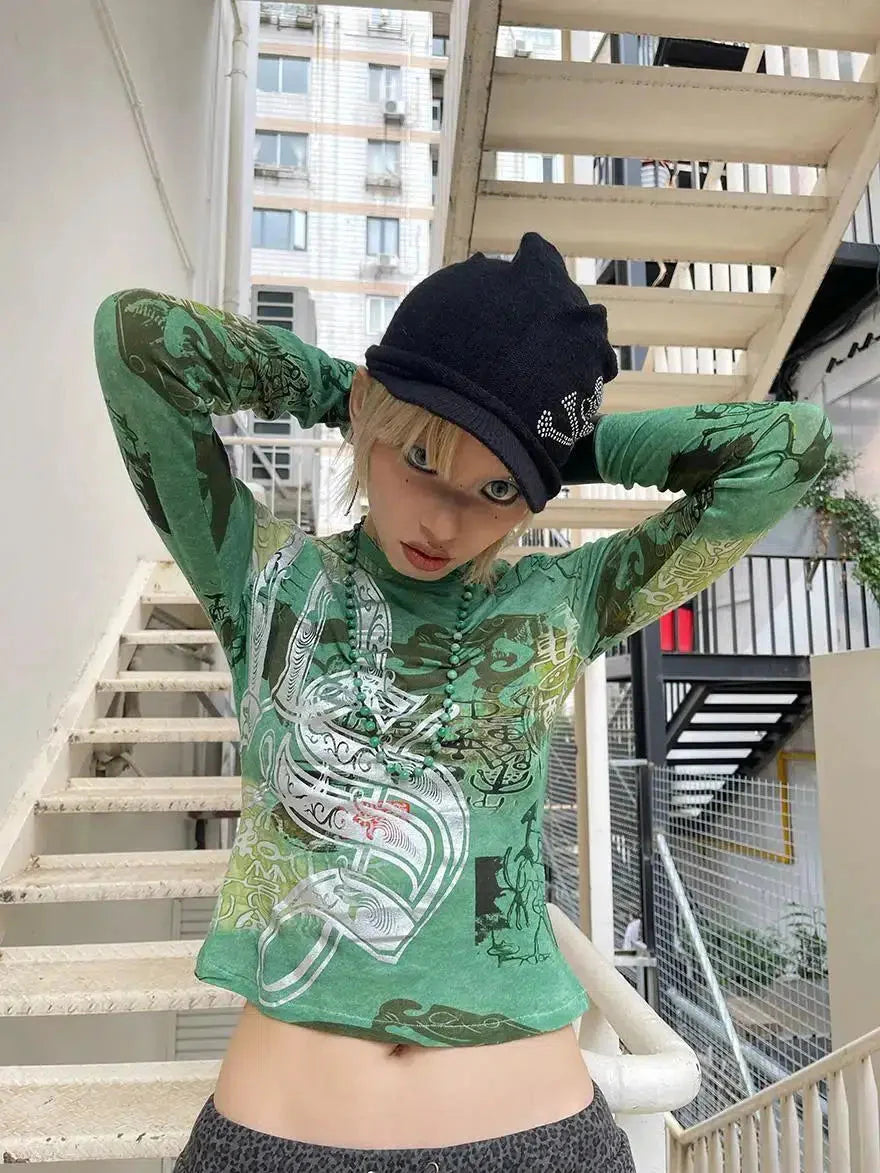 Style Core Aesthetics, New Style Trends - Fairy Grunge Print Top