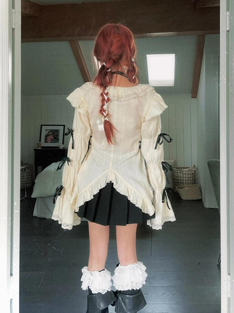 Style Core Aesthetics, New Style Trends - Fairy Grunge Ruffled Lace Up Top