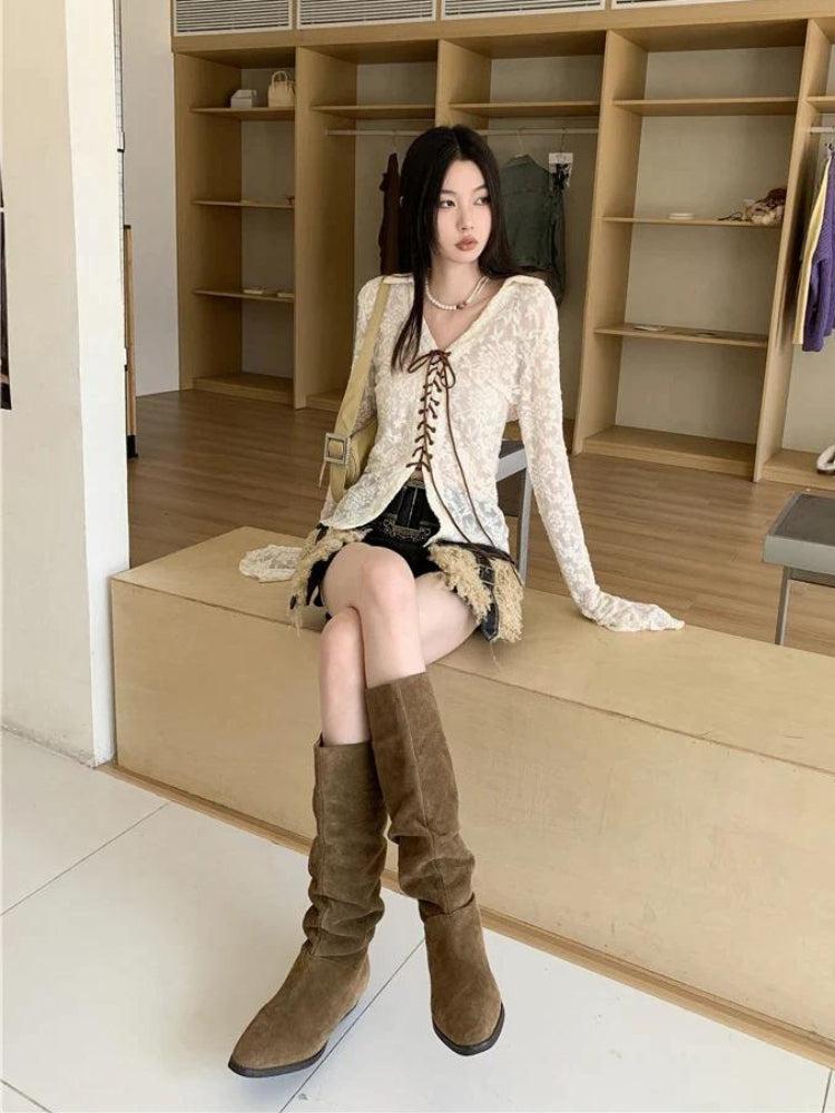 Style Core Aesthetics, New Style Trends - Fairy Grunge Transparent Lace Top