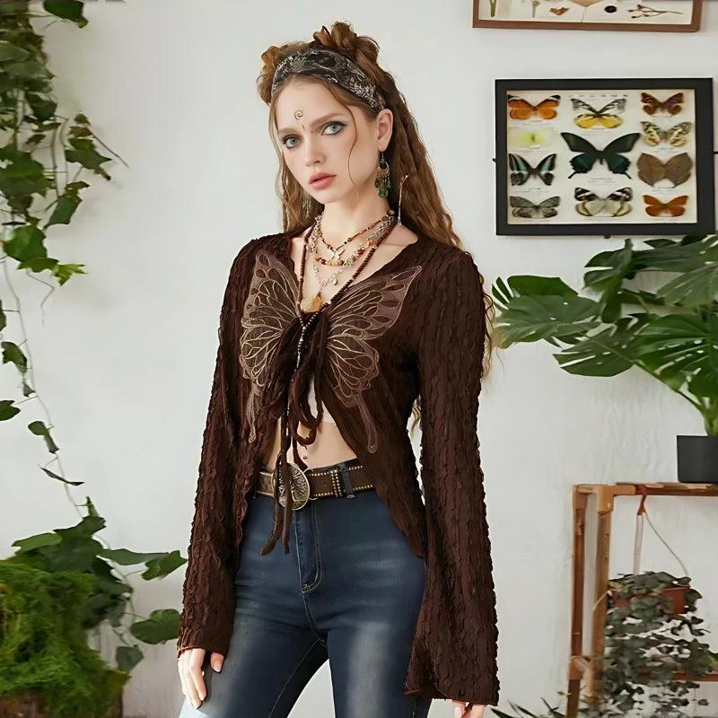 Style Core Aesthetics, New Style Trends - Fairycore Butterfly Open Front Top