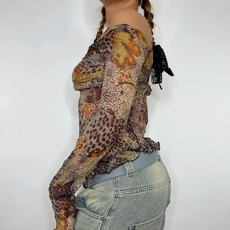 Style Core Aesthetics, New Style Trends - Fairycore Floral Mesh Top
