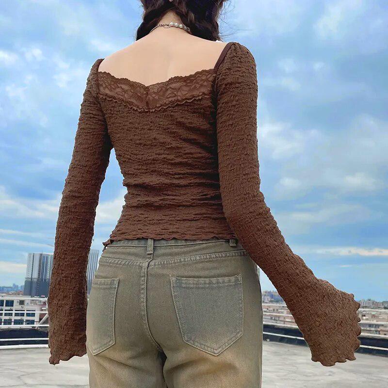 Style Core Aesthetics, New Style Trends - Fairycore Lace Detailed Shirred Top