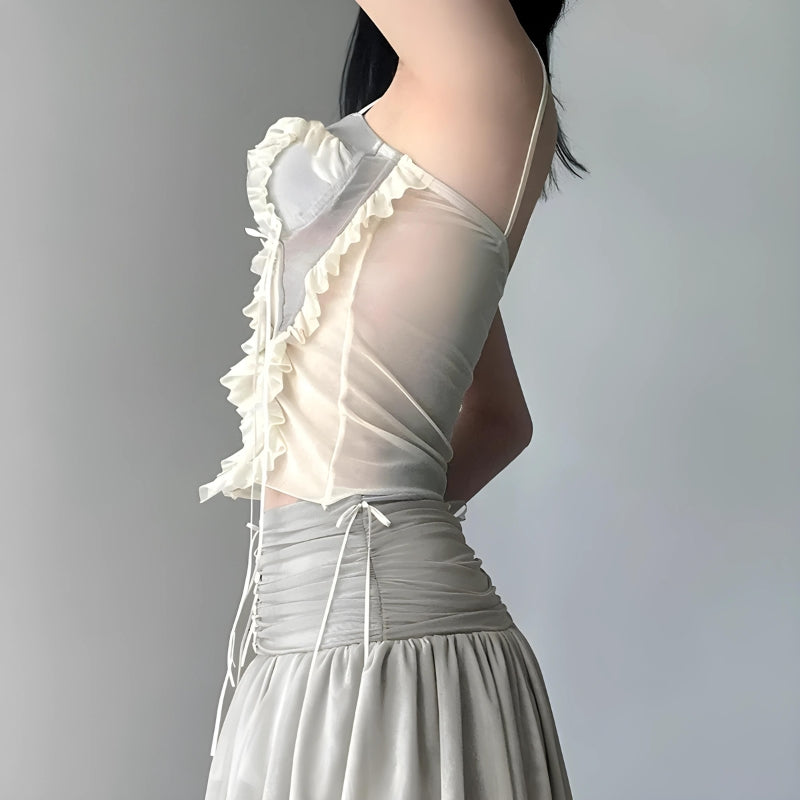 Style Core Aesthetics, New Style Trends - Fairycore Ruffled Mesh Corset Top