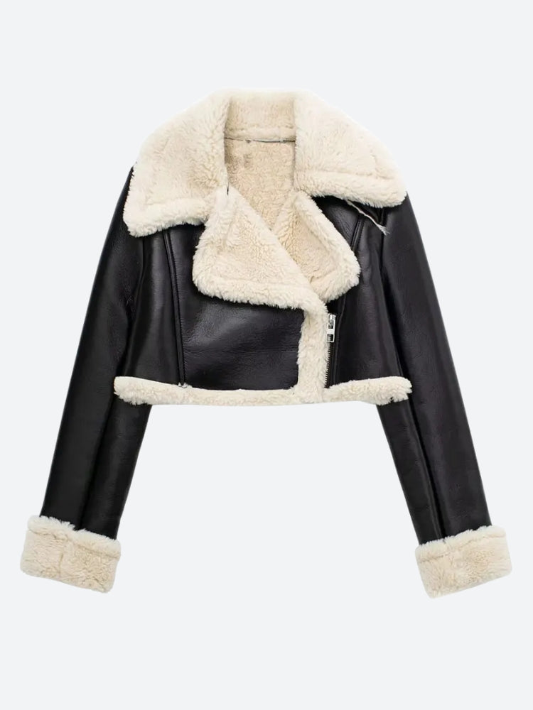 Style Core Aesthetics, New Style Trends - Faux Fur Lined Biker Jacket
