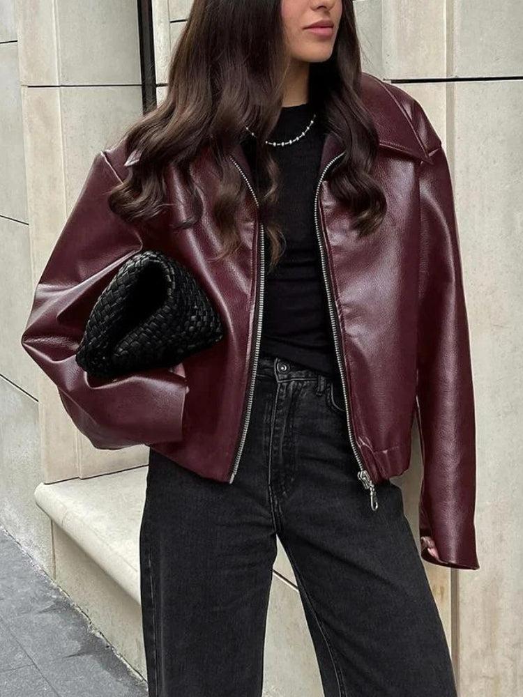 Style Core Aesthetics, New Style Trends - Faux Leather Burgundy Jacket