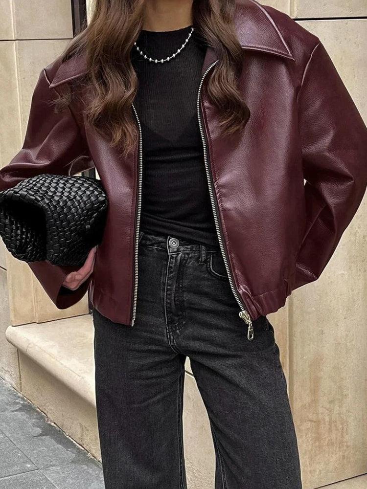 Style Core Aesthetics, New Style Trends - Faux Leather Burgundy Jacket