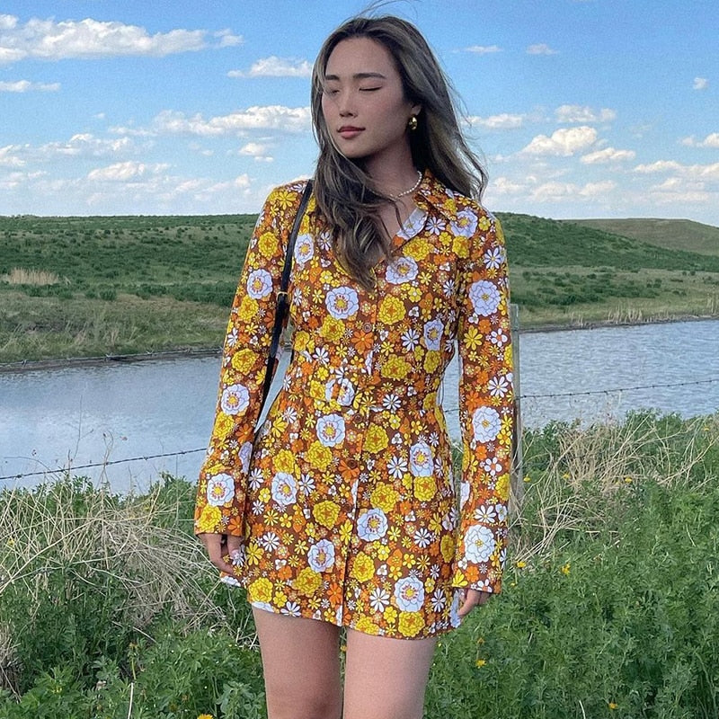 Style Core Aesthetics, New Style Trends - Floral Long Sleeve Mini Dress