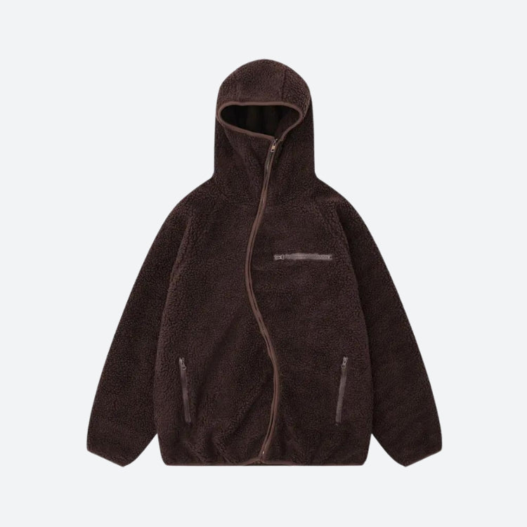 Style Core Aesthetics, New Style Trends - Funnel Neck Zip-Up Teddy Hoodie