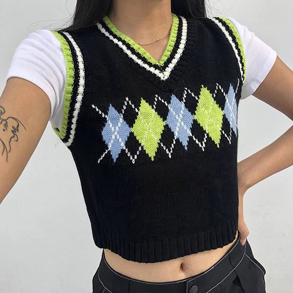 Style Core Aesthetics, New Style Trends - Gimme Sugar Argyle Vest
