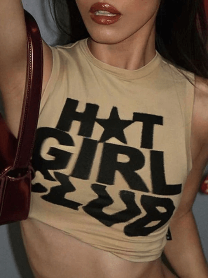Style Core Aesthetics, New Style Trends - Girl Club Printed Cropped Tank Top