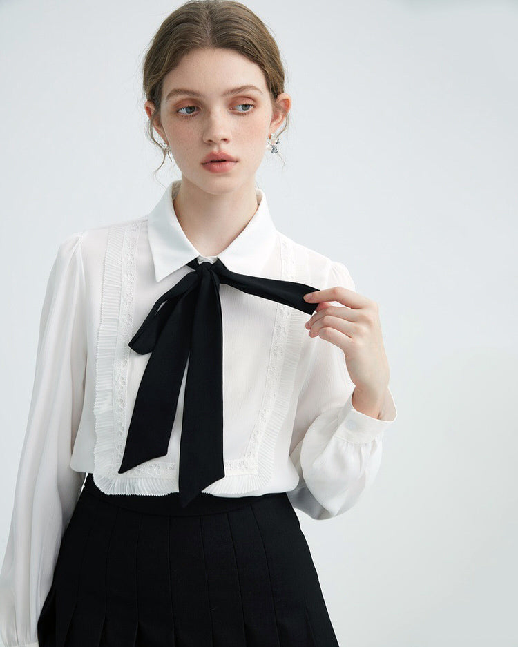 Style Core Aesthetics, New Style Trends - Good Manners Ruffle Bow Tie Neck Shirt