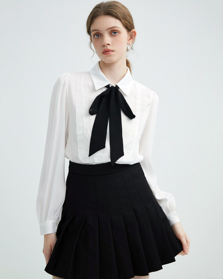 Style Core Aesthetics, New Style Trends - Good Manners Ruffle Bow Tie Neck Shirt