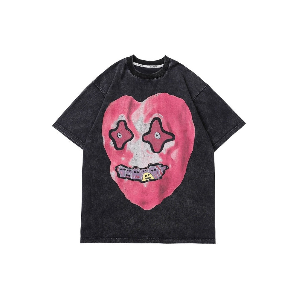 Style Core Aesthetics, New Style Trends - 'Gorgon' Acid Washed Graphic Print Cotton T-Shirt