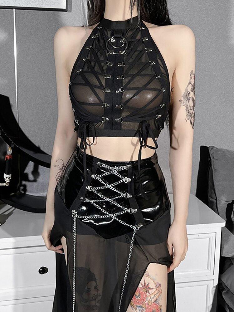 Style Core Aesthetics, New Style Trends - Goth Backless Halter Top