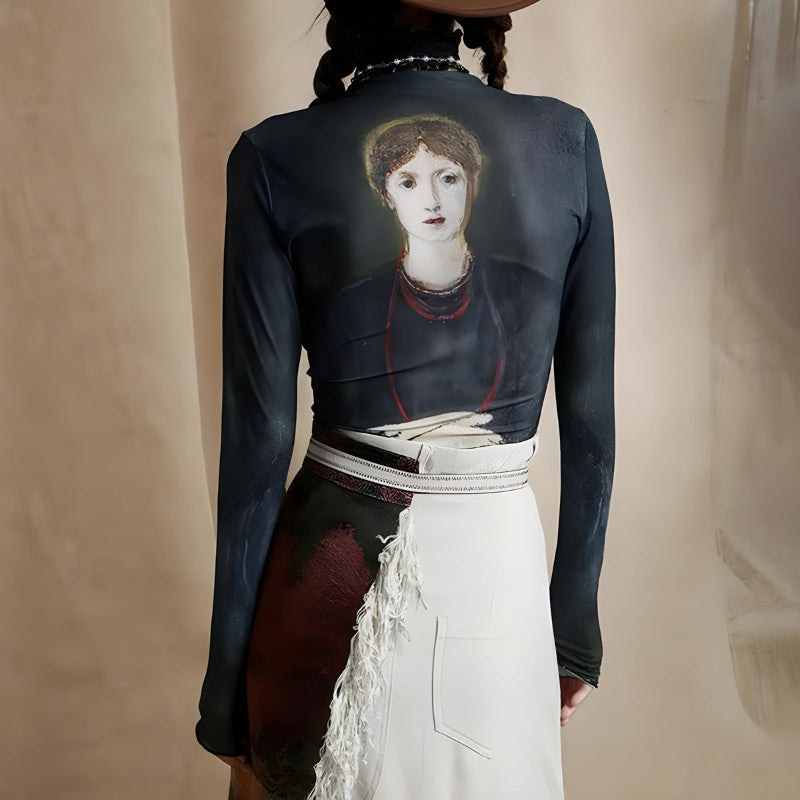 Style Core Aesthetics, New Style Trends - Goth Dark Female Figure Mesh Top