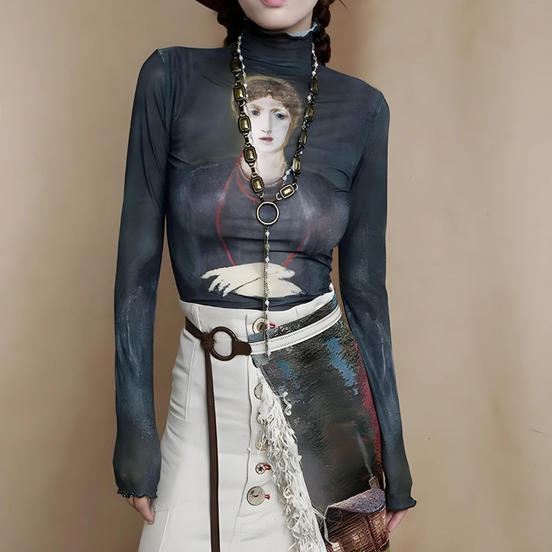 Style Core Aesthetics, New Style Trends - Goth Dark Female Figure Mesh Top