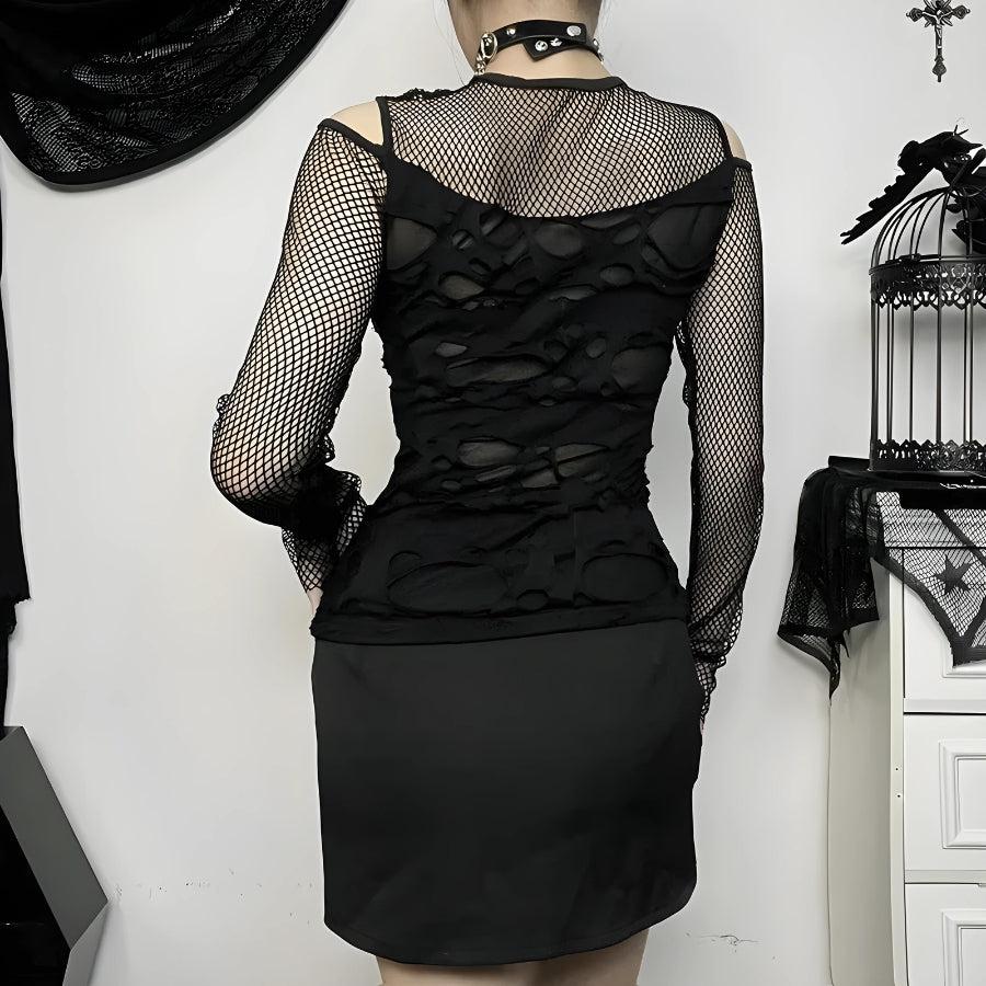 Style Core Aesthetics, New Style Trends - Goth Fishnet Ripped Top