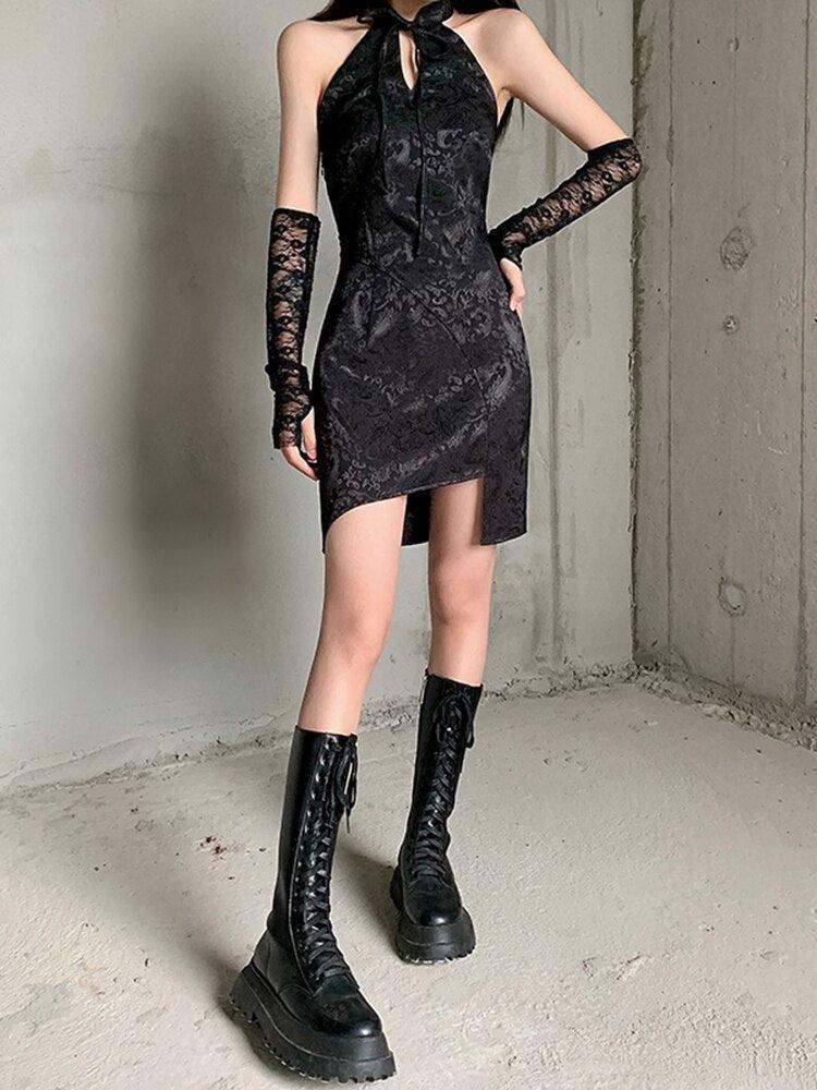 Style Core Aesthetics, New Style Trends - Goth Halter Mini Dress