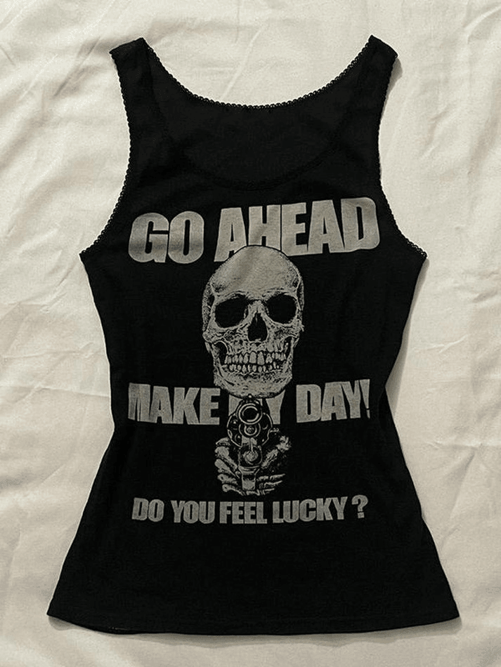 Style Core Aesthetics, New Style Trends - Gothic Punk Skull Print Tank Top