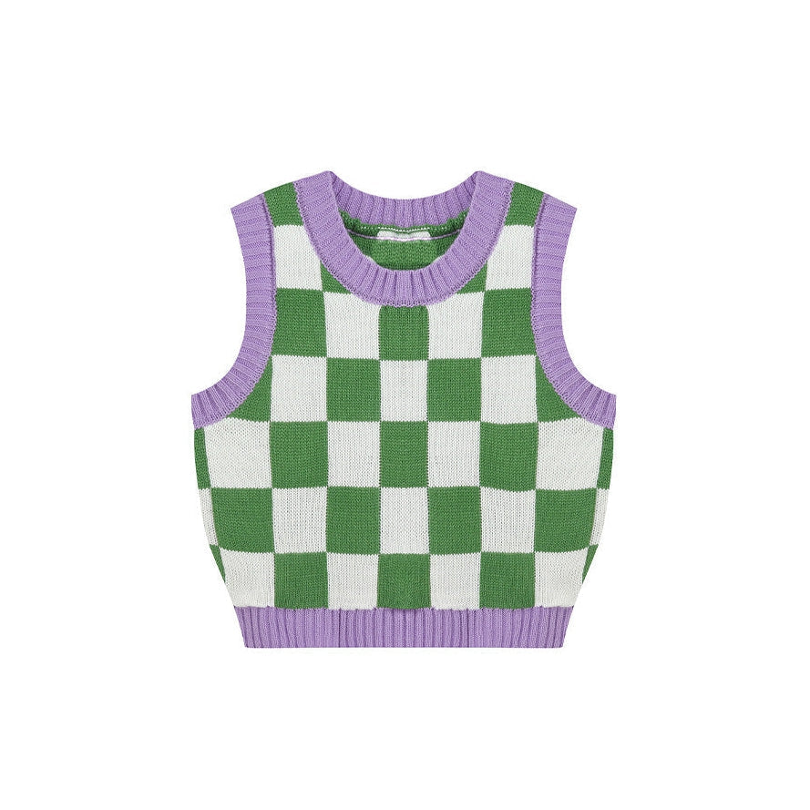 Style Core Aesthetics, New Style Trends - Green & Lavender Checkered Vest