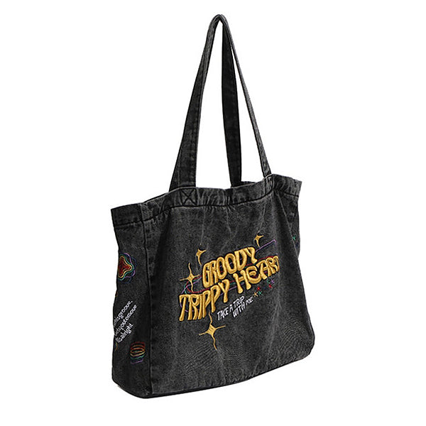 Style Core Aesthetics, New Style Trends - Groovy Trippy Heart Denim Bag
