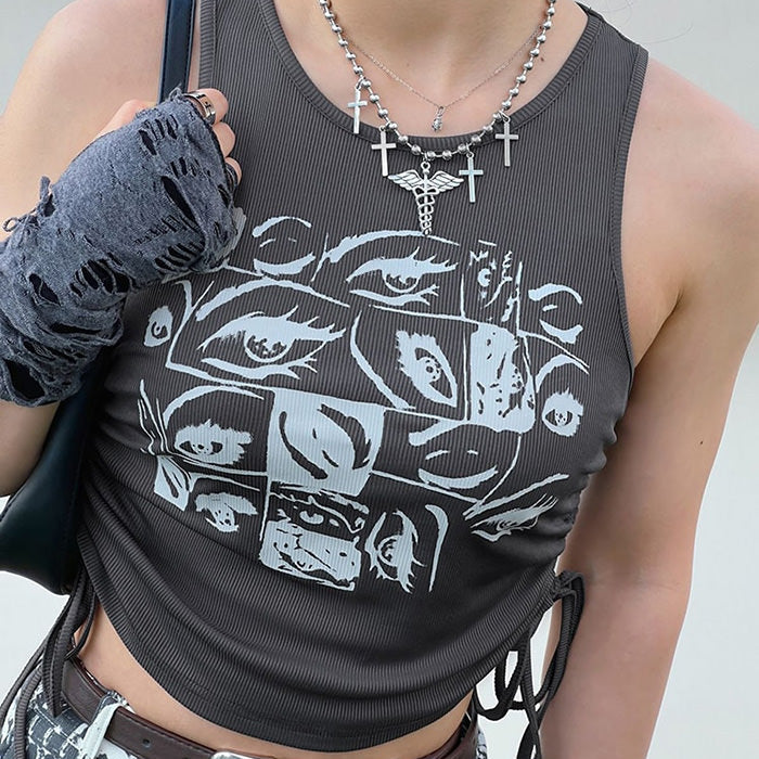 Style Core Aesthetics, New Style Trends - Grunge Aesthetic Eyes Print Top