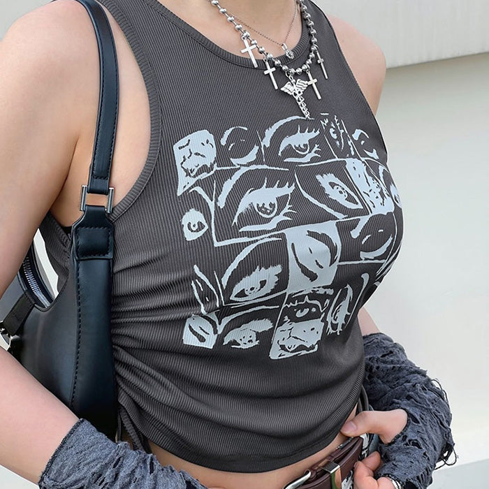 Style Core Aesthetics, New Style Trends - Grunge Aesthetic Eyes Print Top