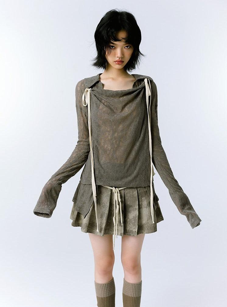 Style Core Aesthetics, New Style Trends - Grunge Asymmetric Long Sleeve Lace Top