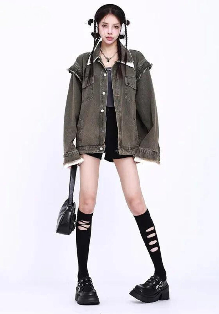 Style Core Aesthetics, New Style Trends - Grunge Button Up Oversized Denim Jacket