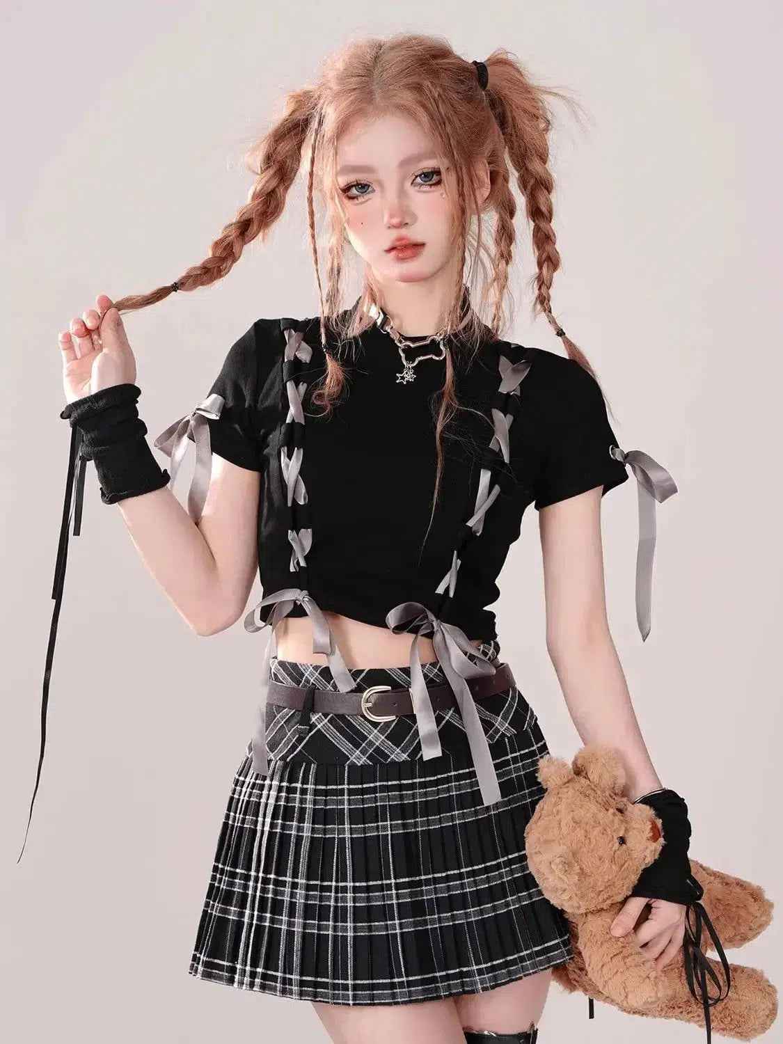 Style Core Aesthetics, New Style Trends - Grunge Coquette Lace Up Crop Top