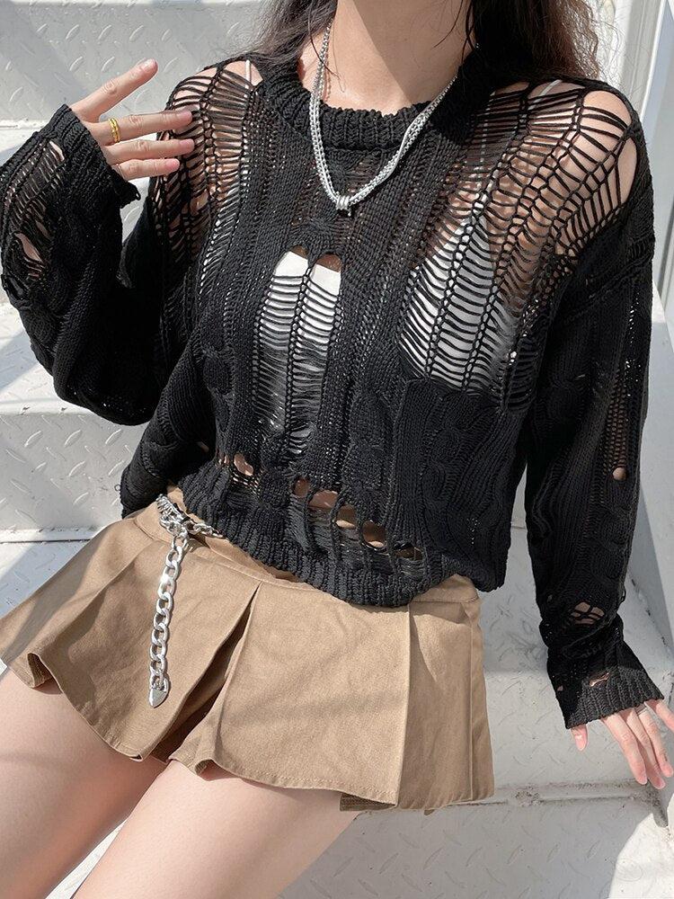 Style Core Aesthetics, New Style Trends - Grunge Distressed Knit Sweater