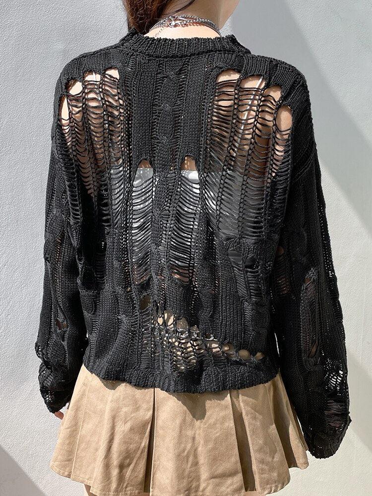 Style Core Aesthetics, New Style Trends - Grunge Distressed Knit Sweater
