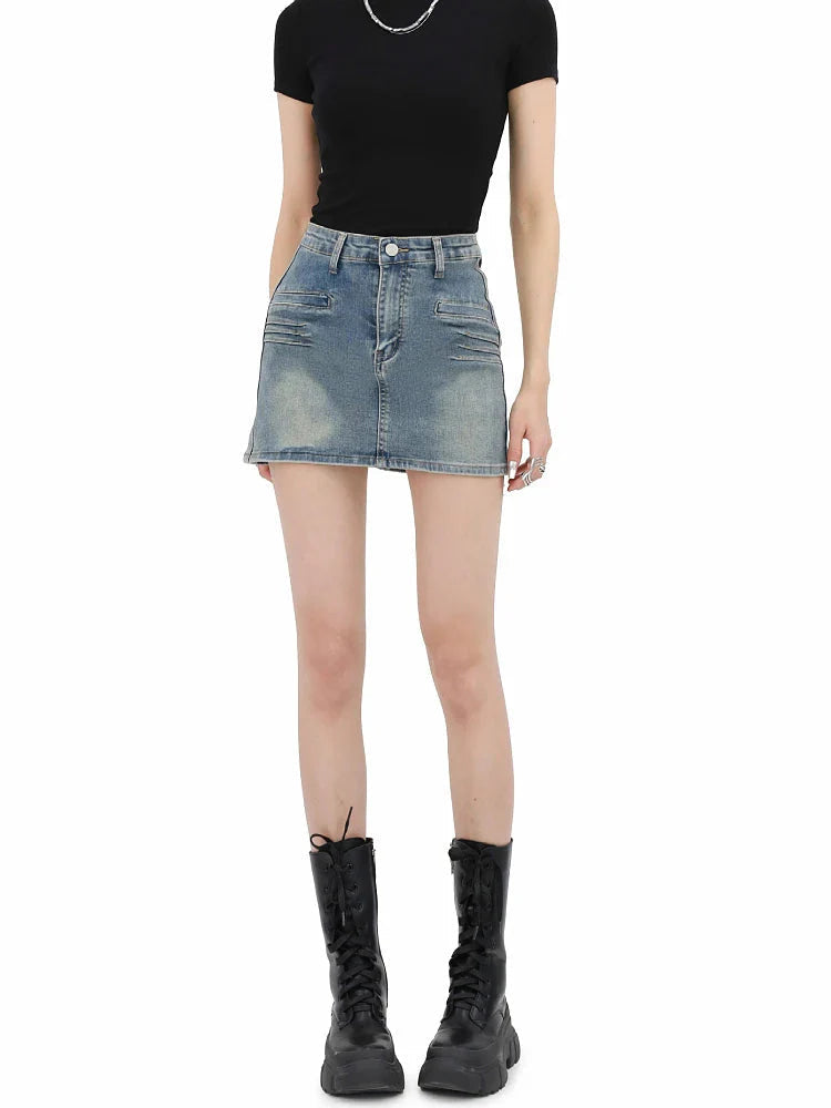 Style Core Aesthetics, New Style Trends - Grunge Fake Pocket Denim Mini Skirt