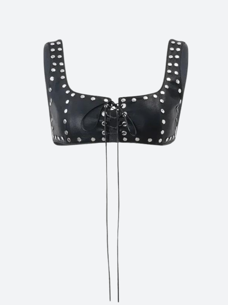 Style Core Aesthetics, New Style Trends - Grunge Faux Leather Lace Up Crop Top