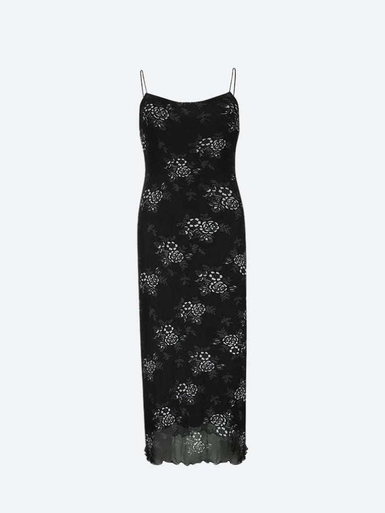 Style Core Aesthetics, New Style Trends - Grunge Floral Mesh Midi Dress