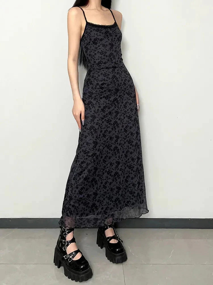 Style Core Aesthetics, New Style Trends - Grunge Floral Printed Maxi Dress