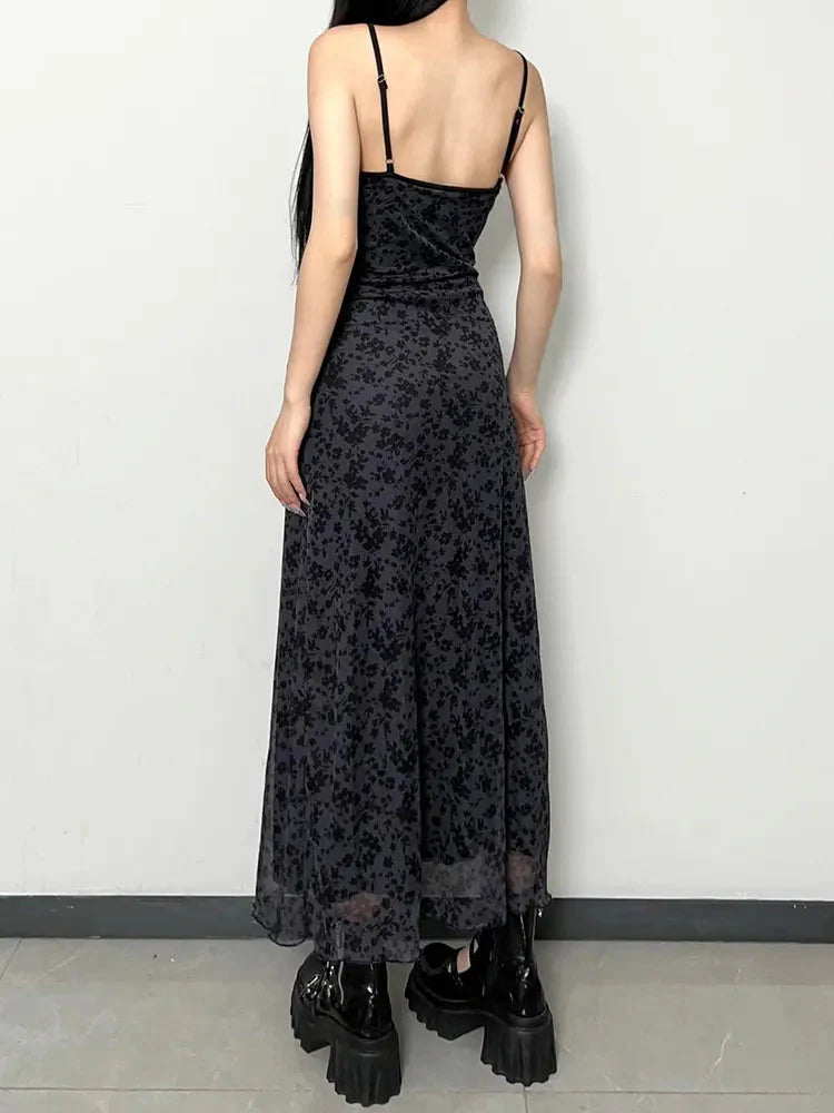 Style Core Aesthetics, New Style Trends - Grunge Floral Printed Maxi Dress