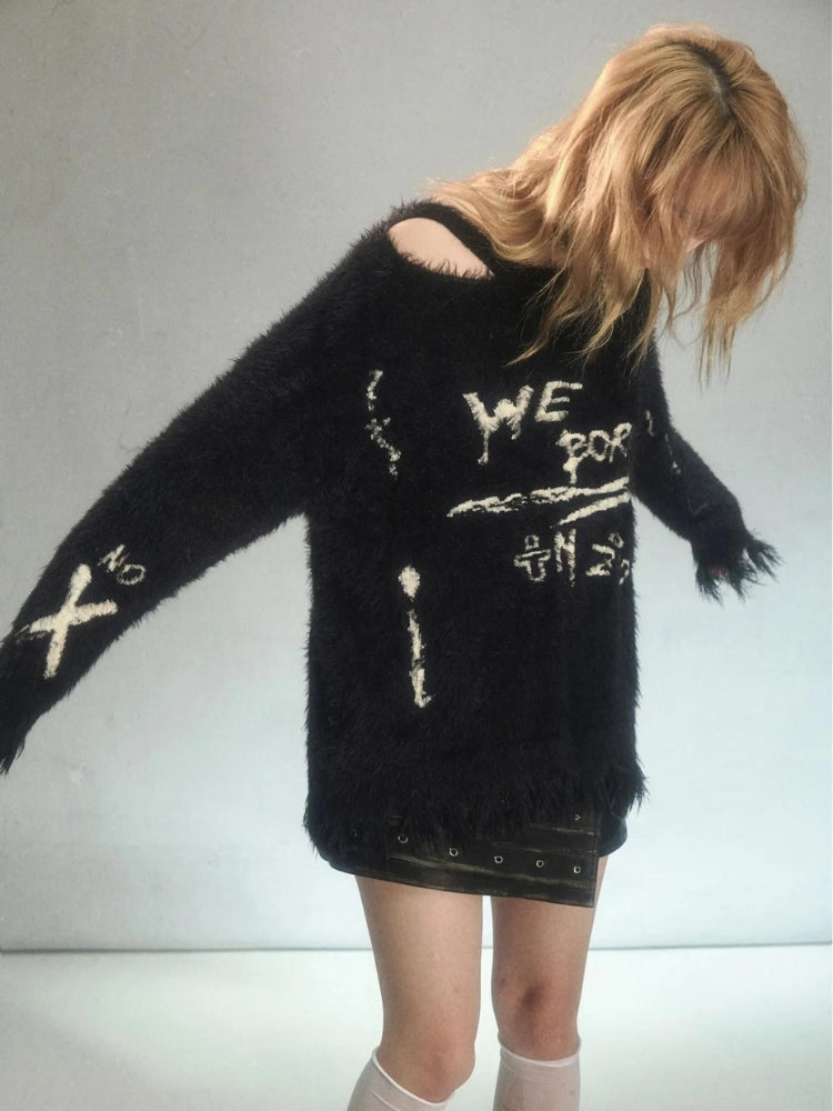 Style Core Aesthetics, New Style Trends - Grunge Fluffy Knitted Sweater