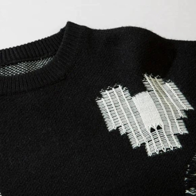 Style Core Aesthetics, New Style Trends - Grunge Pixel Hearts Knitted Sweater
