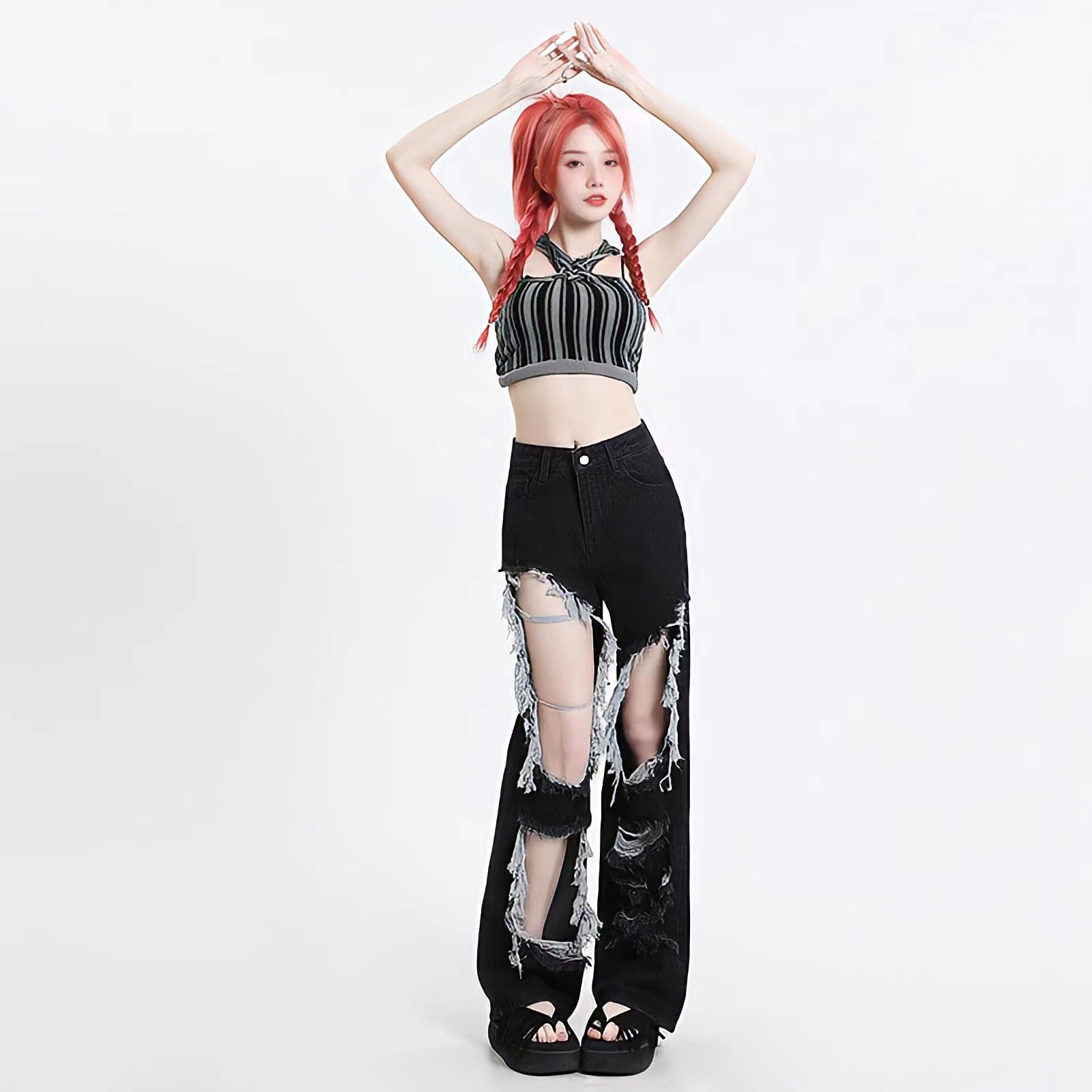 Style Core Aesthetics, New Style Trends - Grunge Ripped Wide Leg Jeans