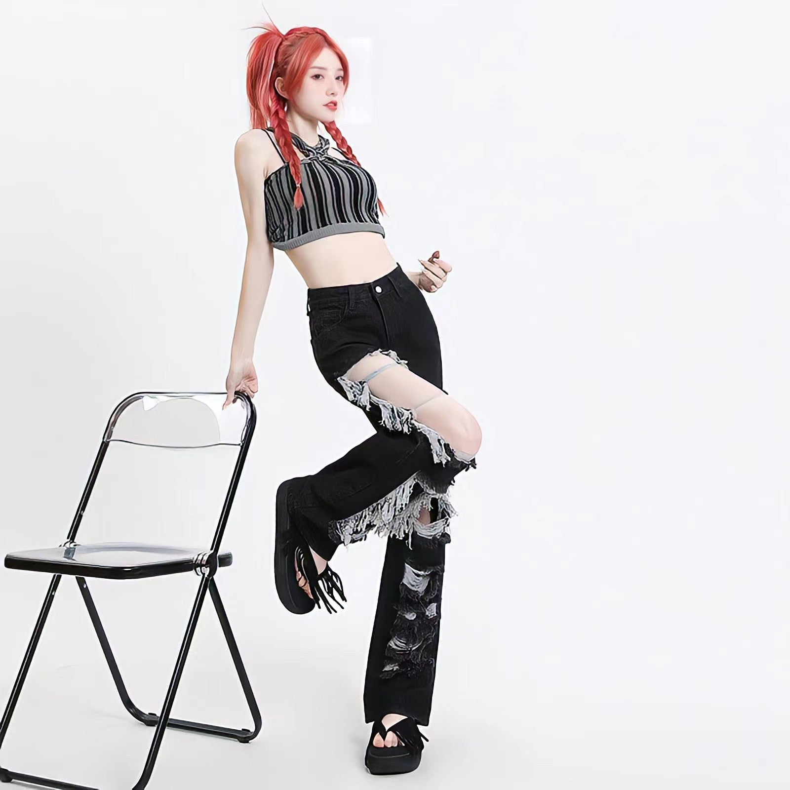 Style Core Aesthetics, New Style Trends - Grunge Ripped Wide Leg Jeans