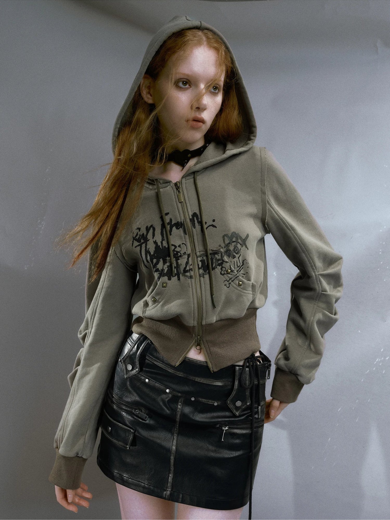 Style Core Aesthetics, New Style Trends - Grunge Ruched Sleeve Hoodie