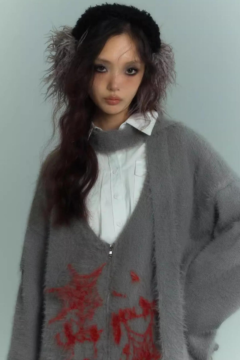 Style Core Aesthetics, New Style Trends - Grunge Scarf Tie Fluffy Cardigan