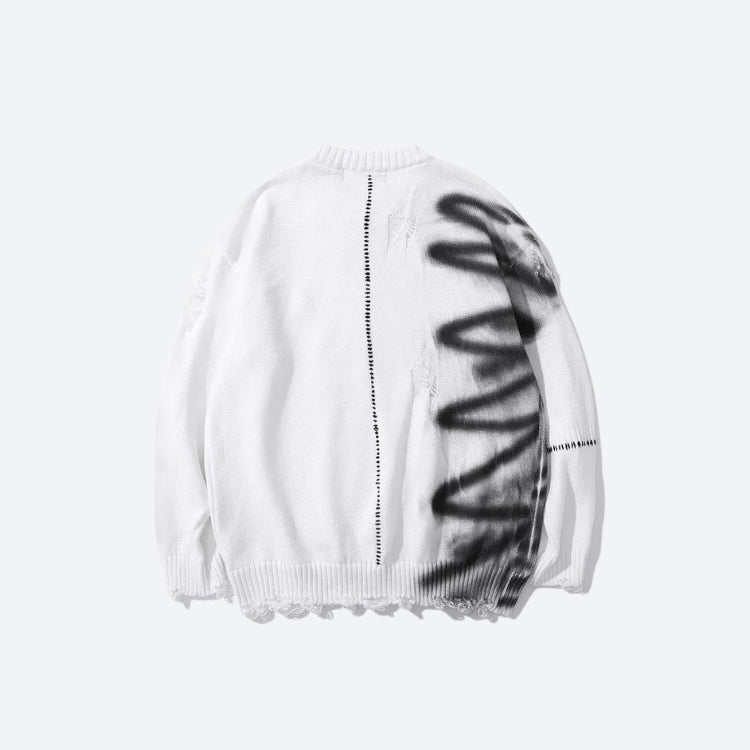 Style Core Aesthetics, New Style Trends - Grunge Spray Paint Distressed Knitted Sweater