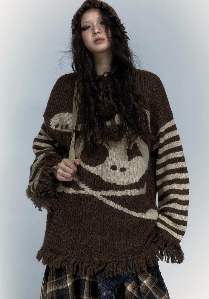 Style Core Aesthetics, New Style Trends - Grunge Tasseled Hooded Sweater