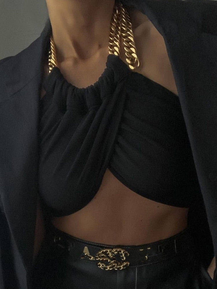 Style Core Aesthetics, New Style Trends - Halter Chain Wrap Crop Top