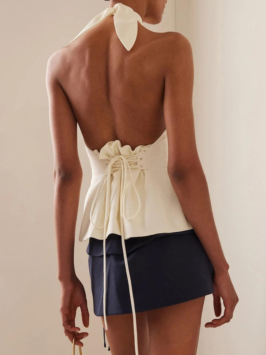 Style Core Aesthetics, New Style Trends - Halter Neck Lace Up Ruched Top