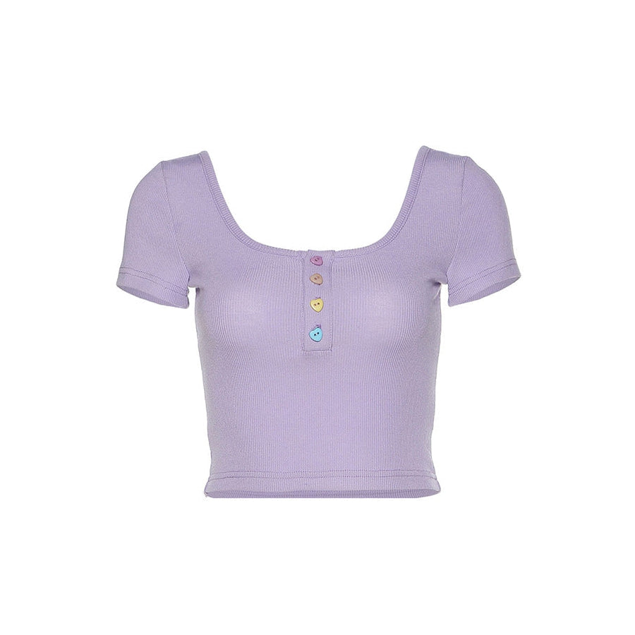 Style Core Aesthetics, New Style Trends - Heart Button Ribbed Tee