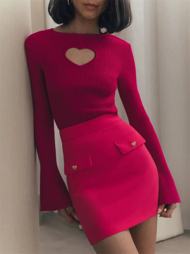Style Core Aesthetics, New Style Trends - Heart Cut Out Corduroy Top