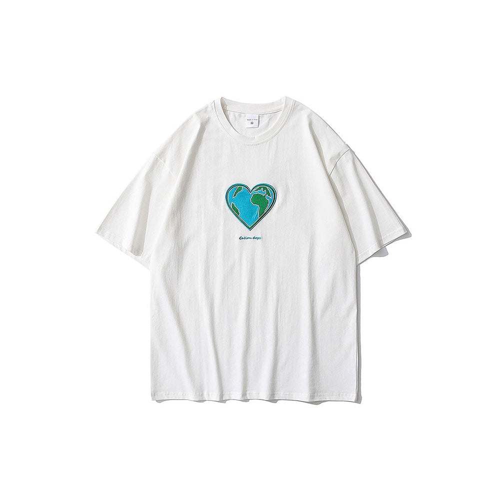 Style Core Aesthetics, New Style Trends - Heart Earth Embroidered Tee